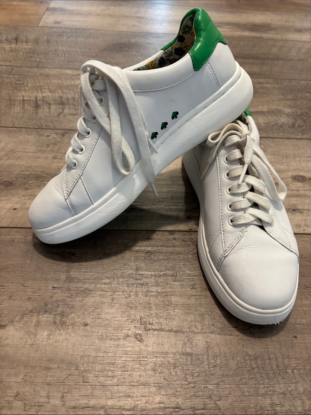 kate spade White and Green Leather Sneakers - Picture 1 of 6